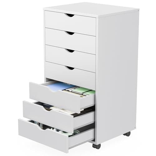 Sweetcrispy 7 Drawer Chest Storage Cabinets Wooden Mobile Room Organizer with Wheels Rolling Small Wood Organization Furniture for Office, Home