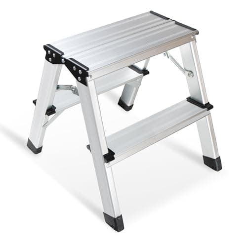 2 Step Ladder, Aluminum Folding Step Ladder, Portable Small Kitchen Step Stool, Lightweight with Widen Pedals by Glosiory, Solid Handy Metal Step Stool for Home, Kitchen, RV, SUV, Garage, 330lbs