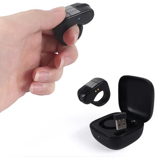 Mini Bluetooth Wireless Mouse Dual Mode Finger & Ring Touchpad Design, Rechargeable with Charging Case for PC, Laptops, Tablets & Smartphones – Ideal for Remote Control, Page Turning,Travel (Black)