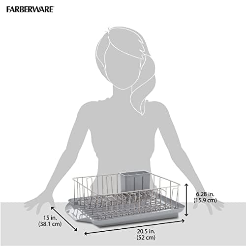 Farberware Classic 3-Piece Dish Drying Rack Set for Kitchen Counter, Gray - Rust-Resistant Wires, Self-Draining Board, Flatware Caddy, Non-Slip Feet 6