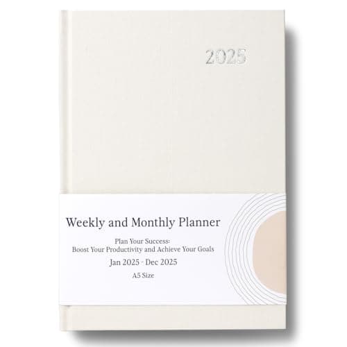 2025 Planner - Weekly and Monthly Planner, January 2025 - December 2025, Linen Hardcover, 2025 Calendar Planner Book with Tabs, Aesthetic, Perfect for Office Home School Supplies - (A5,Beige)