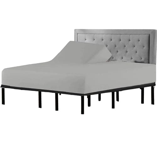 Split Top King Fitted Sheet Only for Sleep Number Adjustable Beds,100% Giza Cotton,Split Top King Fitted Sheet for Adjustable Bed,Adjustable Bed Fitted Sheet 34" Flex Head King Size,1 Pc (Light Grey)