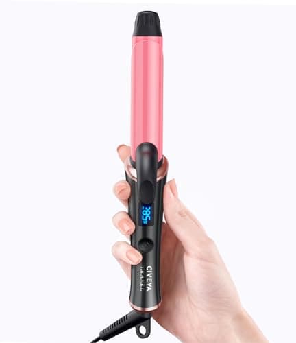 CIVEYA 1 Inch Travel Curling Iron, Temp Control Mini Hair Curler with Dual Voltage, 5 Adjustable Temperatures, Strong Clip, Auto Shut-off, Swivel Cord, Pink
