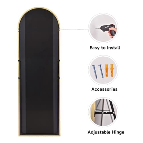 HARRITPURE 58"x18" Arched Full Length Mirror Free Standing Leaning Mirror Hanging Mounted Mirror Aluminum Frame Modern Simple Home Decor for Living Room Bedroom Cloakroom, Gold 6