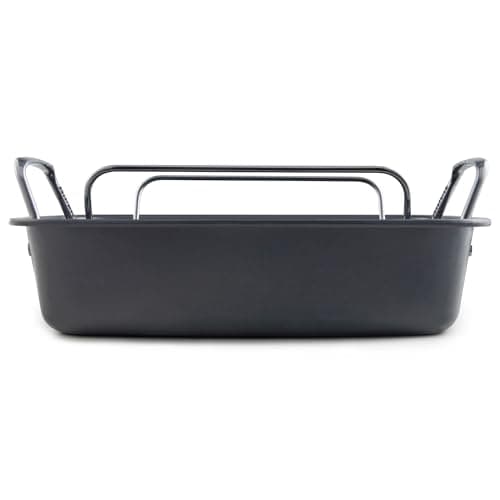 Absorated Roasting Pan with Rack - 17x13.6 Inch Large Turkey Roaster Pan - Double Ply Non-Stick Coated Turkey Pan for Oven - Hold Up to 24 Lbs Chicken, Gray 8