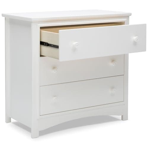 Delta Children Perry 3 Drawer Dresser with Changing Top and Interlocking Drawers, Bianca White 13