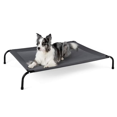 SIEMOUR 50" Lx32 Wx8 H Cooling Elevated Dog Bed for Large Dogs with Non-Slip Floor Protectors & Breathable Mesh, Raised Indoor & Outdoor Dog Cot Pet Hammock, Grey