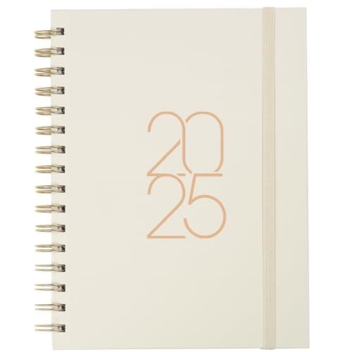 2025 Planner (Warm Gray) - 8.5" x 6.4" Hardcover Yearly Agenda with Twin-Ring Spiral Binding, Efficient Monthly, Weekly & Daily Layout - Non-Bleed Paper, Bonus Bookmark, Elastic Closure