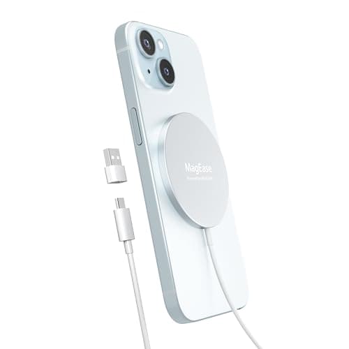 Magnetic Wireless Charger,MagEase 15W Wireless Charger Magnetic Compatible with iPhone 16 15 14 13 12 Series and AirPods 3/2/Pro, Charging Pad with USB-C Cable and USB-A Converter (White)