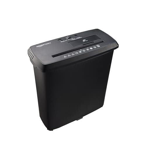 Amazon Basics 8-Sheet Strip Cut Paper Shredder for Home and Office, CD/Credit Card Shredder, 3.4 Gallon Bin, Black