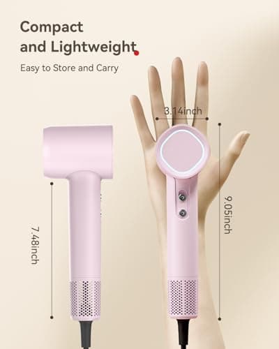 Hair Dryer, 160000 RPM High-Speed Brushless Motor with 500 Million Negative Ions, Professional Ionic Blow Dryer with Magnetic Diffuser & Nozzle,Lightweight for Home Travel Salon(Pink) 7