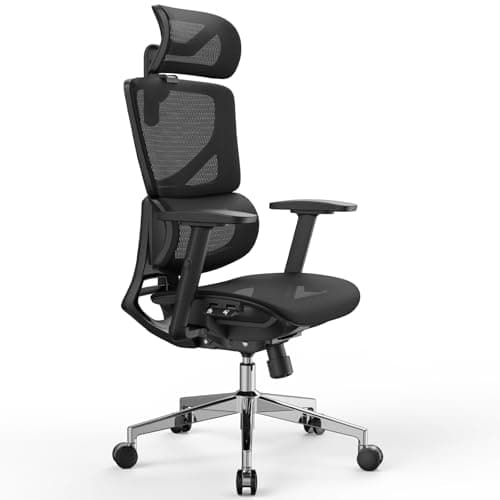 OdinLake L1 Ergo Upgrade 518 Black Ergonomic Mesh Office Chair – Big & Tall 350lbs, Dynamic Lumbar Support, Adjustable Height, Seat Depth, Headrest, Armrests, BIFMA Certified Desk Chair
