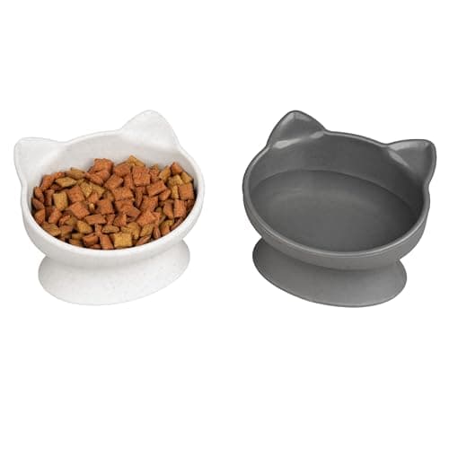 Kitty City Elevated Cat Bowls (Set of 2), Whisker-Friendly Raised Cat Food & Water Dishes, Modern Pedestal Design, Dishwasher Safe, 6.5 oz Each – White & Gray
