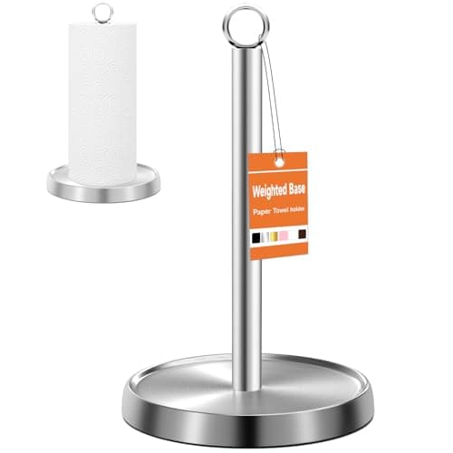 Paper Towel Holder Countertop, Stainless Steel, Weighted Base, Paper Towel Stand Holder for Kitchen Bathroom Farmhouse Essentials Decor Accessories, Silver
