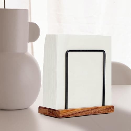 Acacia Wood Napkins Holder with Metal Wire, Standing Napkin Holder for Table, Kitchen & Dining Room Décor 5