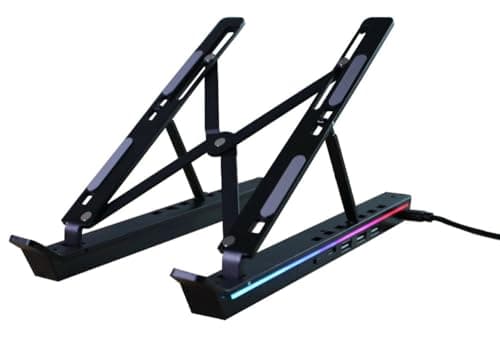 Tianle Laptop Stand with Docking Station for Desk,4 in 1(1*USB-C,3*USB-A) RGB Laptop Stand,Foldable Portable Cooling Laptop Holder,Adjustable for 12-18 inch Laptops,Tablet (Black)