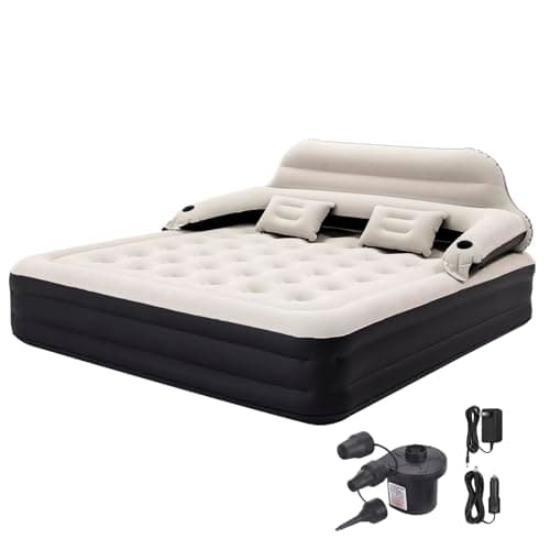 Outraveler King Size Air Mattress with Adjustable Headboard and Pump, Inflatable Bed Blow Up Mattress