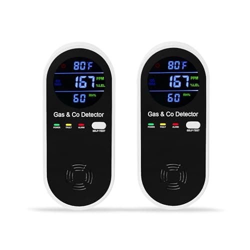 2 Packs Combination Natural-Gas and Carbon-Monoxide-Detector,Koabbit 4-in-1 CO/LPG/LNG Explosive Gas Detector Alarm with Temperature(°F) & Humidity for Home,RV,Hotel,Apartment