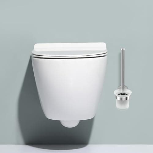 Dailyart Toilet Bowl Brush Holder Set: Deep Cleaning Toilet Brush - Bathroom Accessories Stainless Steel & Glass Toilet Cleaner Brush - No Drilling Wall Mounting Toilet Cleaner Brush with 2 Brushes 8