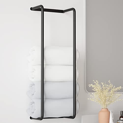 Towel Rack for Bathroom, Wall Mounted Stainless Steel Organizer, Bath Towel Holder Wall Towel Rack for Rolled Towels, for Modern Small Space Bathroom Towel Storage - Black