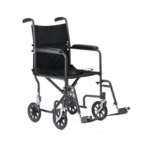 Black Hammertone Transport Chair, 19inch Seat, 300lbs Weight Capacity, Lightweight 3