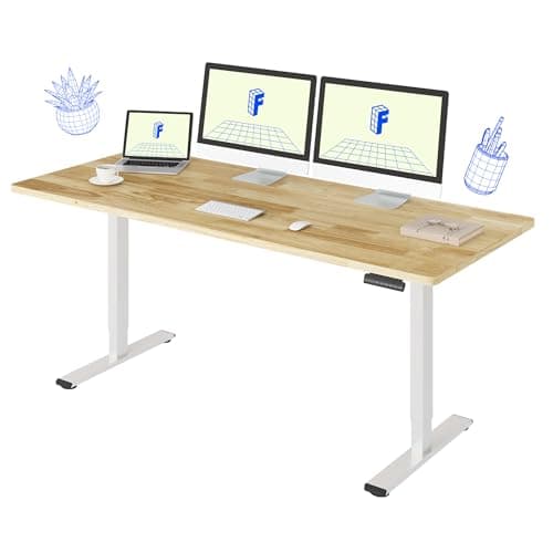 FLEXISPOT E3 Solid Wood Dual Motor 71 x 30 Electric Standing Desk Sit Stand Desk, Holds 220 lbs, Adjustable Height w/Memory Presets, Butcher Block Rubberwood Desktop & White Frame, Ships in 2 Boxes