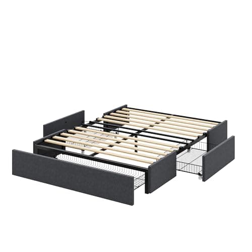 Allewie Full Size Platform Bed Frame with 3 Storage Drawers, Fabric Upholstered, Wooden Slats Support, No Box Spring Needed, Noise Free, Easy Assembly, Dark Grey 9