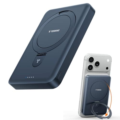 TORRAS EasyGo 10000mAh Magnetic Portable Charger Power Bank for iPhone, Fast Charging Travel Essential Wireless Battery Pack with Stand Compatible with Magsafe,17 Pro Max,Pro,16,15,14,13,12, Deep Blue