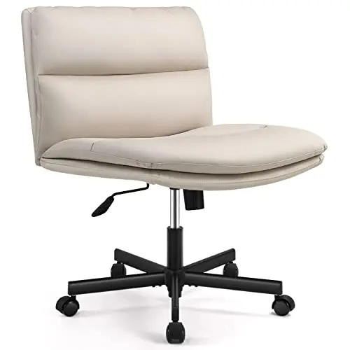 EMIAH Criss Cross Chair with Wheels Home Office Desk Chairs PU-Padded Vanity Chair Mid-Back Ergonomic Computer Chair Comfortable Adjustable Swivel Desk Chair Comfy
