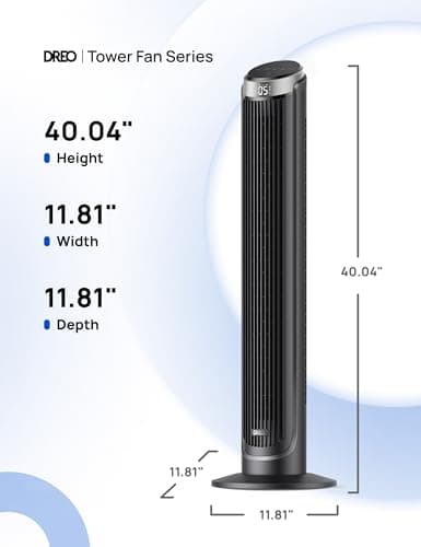 Dreo Tower Fan for Bedroom, 90° Oscillating Fans that Blow Cold Air, 5 Speeds, 4 Modes with 26ft/s Velocity, 12H & 28dB Quiet Timer, Remote, Touch, 40" Standing Floor Fan for Home Office, Black 8