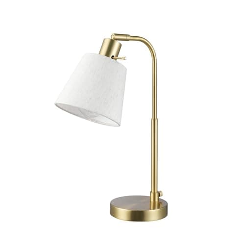 Globe Electric 61000057 16" Desk Lamp, Matte Brass Finish, White Shade, Adjustable Pivot Joint, Rotary Switch on Socket, Modern Lighting for Bedroom or Office, Indoor Lights, E26 Base