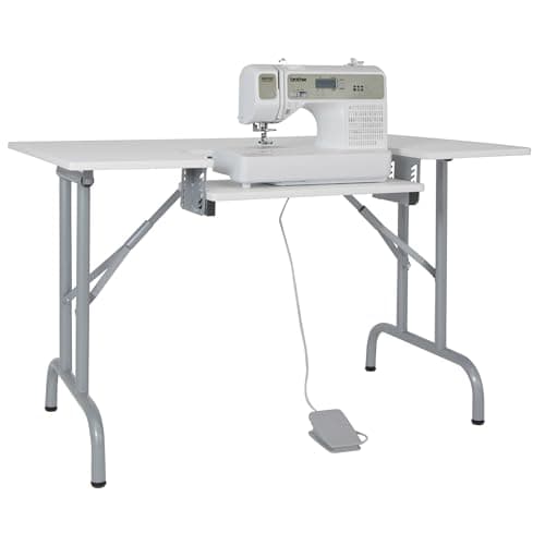 Sew Ready Folding Multipurpose Sewing Table - 47.5" W x 28" D Foldable White Hobby and Sewing Machine Table with Adjustable Shelf - Can Also Be Used as Computer Desk