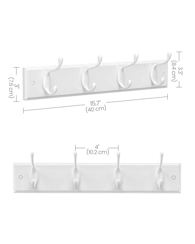 SONGMICS Wall-Mounted Coat Rack, Hook Rack, 4 Dual Metal Hooks, for Coats, Bags, Keys, in the Entryway, Bedroom, Living Room, White ULHR23WT 5