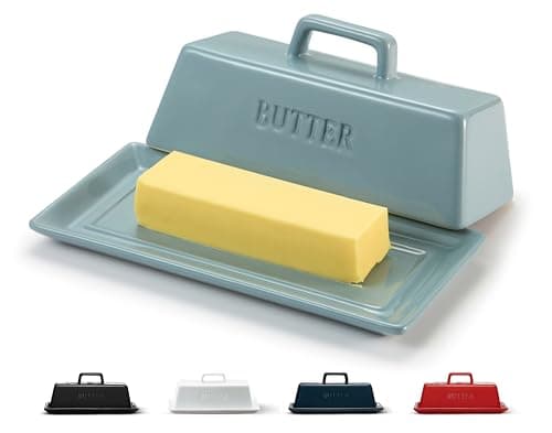 Butter Dish with Lid for Countertop, by Kook, Ceramic Dish Tray with Cover, Kitchen Keeper, Container, Holder (Casper Blue)
