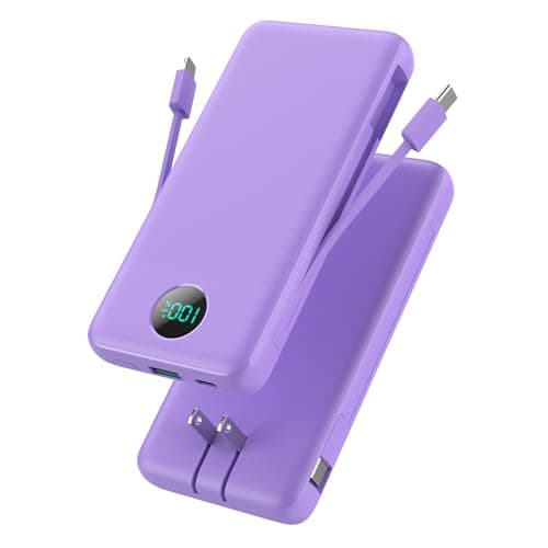 Portable Charger 13800mAh Slim USB C Power Bank with Built in Cables and Wall Plug,LCD Display Lightweight Travel Battery Pack,PD Fast Charging Compatible with iPhone 17,16,15,Samsung Android-Purple