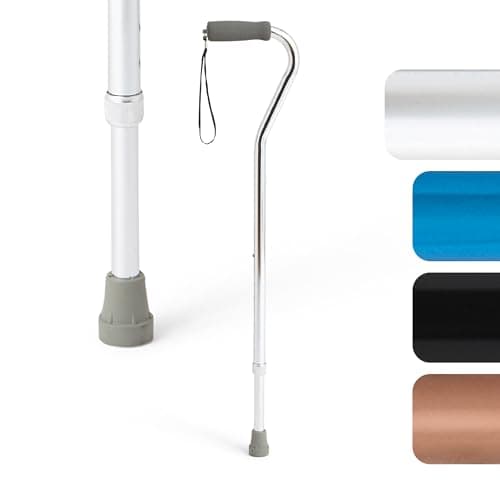 Medline Aluminum-Chrome Offset Walking Cane, Adjusts 29–38” & Supports Up to 300 Lbs. — Mobility Aid Provides Balance for Seniors & Adults