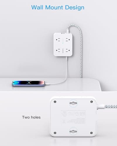 Surge Protector Power Strip - HANYCONY 8 Outlets 4 USB (2 USB C) Charging Ports, Multi Plug Outlet Extender, 5Ft Braided Extension Cord, Flat Plug Wall Mount Desk Charging Station for Home Office ETL 6