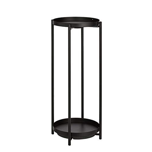 Amazon Basics Two-Tier Indoor Outdoor Metal Round Plant Stand for Multiple Plants, Rustproof Flower Holder with Plant Shelf, Black