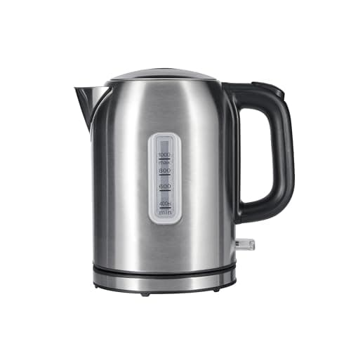 Amazon Basics Electric Kettle, Tea Kettle & Water Boiler with Auto Shut-Off, Boil Dry Protection, Strix Thermostat, BPA-Free, 1500W, 1.1Qt (1L), Stainless Steel, New Model, Black & Silver