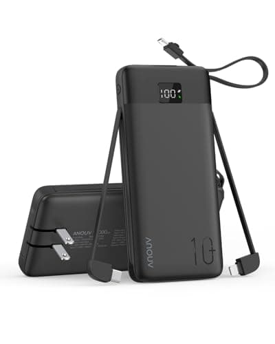 Portable Charger 10000mAh 22.5W PD 3.0+QC 4.0 Super Fast Charging Power Bank with Built-in Cables & AC Wall Plug, Slim External USB C Battery Pack for iPhone 17/16/15/14/13, Android, Samsung, iPad,etc