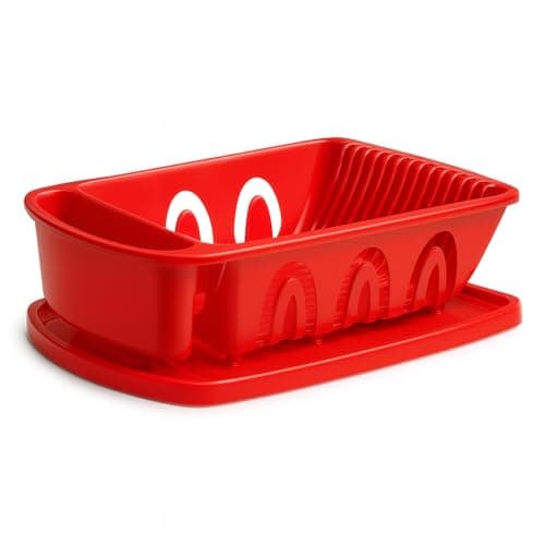 Tribello Sink Dish Drying Rack, Heavy Duty Hard Plastic Sink Set with Drainer (Red) 7