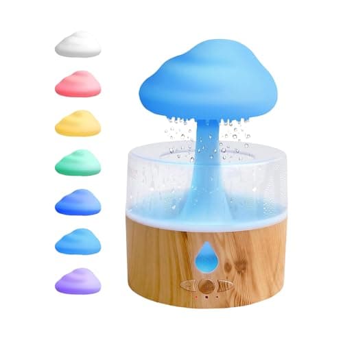 Rain Cloud Humidifier, Rain Humidifierrain Humidifier Water Drip, Water Drip Rain Sounds for Sleeping, Mushroom Waterfall Lamp, Desk Humidifiers for Office (wood)
