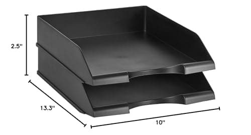 Amazon Basics Rectangular Stackable Desk Organizer Office Letter Tray, File Storage, Paper Organizer, Black, 2-Pack 5