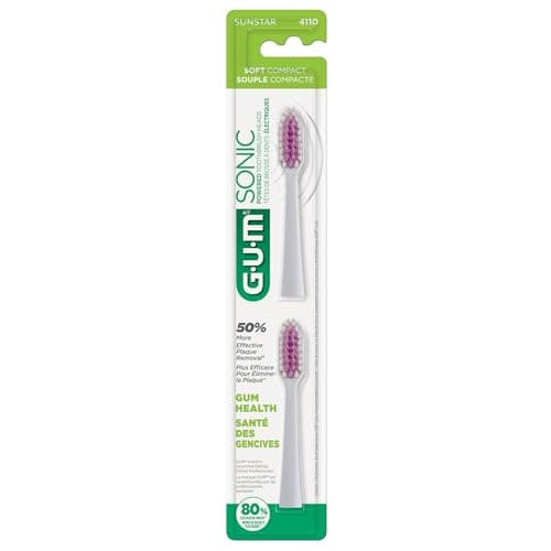 GUM Sonic Powered Toothbrush, Tapered Bristles Clean Below The Gumline, Bundle, White, 1 Handle(1 Count) + 2 Refills 2 Count(Pack of 1) 8
