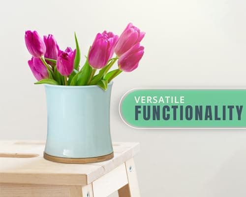 Comfify Large Ceramic Kitchen Utensil Holder with Bamboo Base - Modern Utensil Crock for Countertop Organization - Kitchen Counter Organizer for Cooking Tools, Spatulas, Spoons & More - Blue Ceramic 8