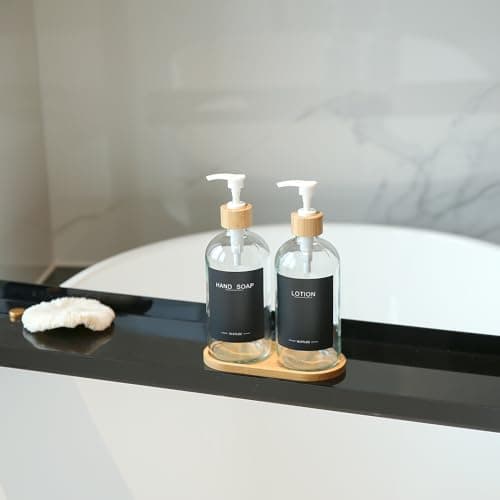 BONLONG Clear Glass Soap Dispenser with Bamboo Pumps&Tray&Labels, Hand Dispenser, Lotion Dispenser, Dish Soap Dispenser for Kitchen Sink. (Clear) 5