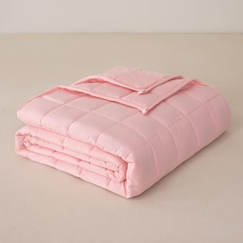 Yadangxiawa Weighted Blanket (48''x72'',15lbs,Twin Size，Pink) for Kids and Adults, High Breathability Heavy Blanket,Soft Material with Premium Glass Beads