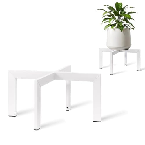 IZIDDO Plant Stand Indoor Outdoor,Metal Mid-Century Pot Stand,Modern Plant Holder Rattan Flower Plant Stool,Low Short Plant Stands for Indoor Fit 5-12 Inch Pot,White(Pot & Plant Not Included)