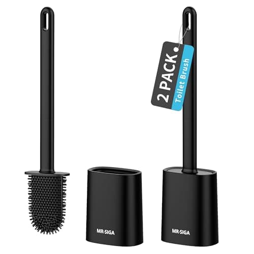MR.SIGA Toilet Brush and Holder Set, Wall Mounted Toilet Bowl Brush, Compact Toilet Scrub Brush with Holder for Bathroom, Black, 2 Pack