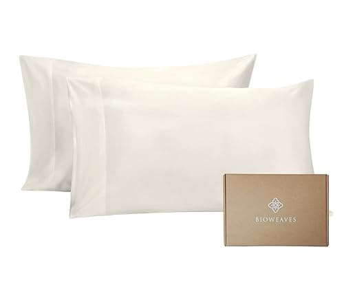 BIOWEAVES 100% Organic Cotton Pillow Cases 300 Thread Count Soft Sateen Weave GOTS Certified – Standard/Queen Size, Set of 2, Natural